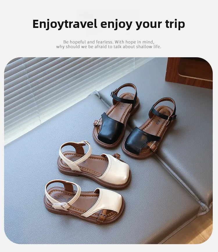 2026 Summer New Children's Princess Foreign Soft Sole Casual Anti-slippery Sole Toddler Toe Capped Beach Flats Elegant Shoes