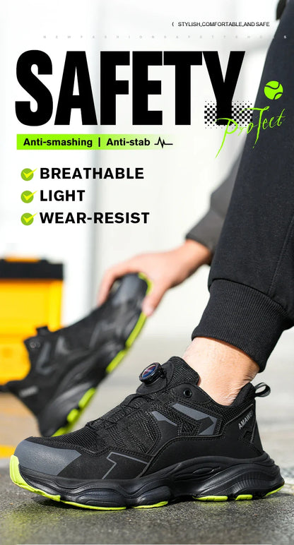 Rotating Button Safety Shoes Men Steel Toe Sneaker Work Shoes Man Puncture Proof Work Safety Boots Black Protective Shoes