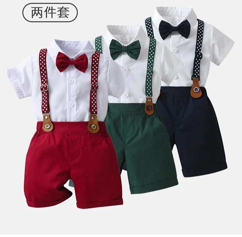 Baby Boys Gentleman 2pcs Summer Outfit Shirt Suspender Pants Set Formal Birthday Wedding Party Toddler Kids Gentleman Clothes