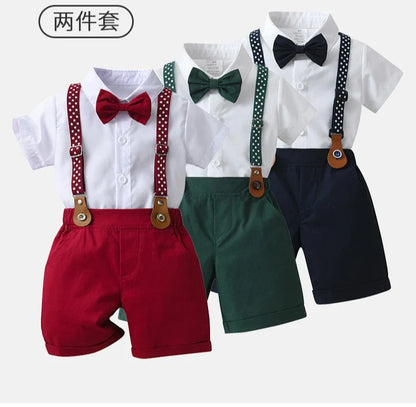 Baby Boys Gentleman 2pcs Summer Outfit Shirt Suspender Pants Set Formal Birthday Wedding Party Toddler Kids Gentleman Clothes
