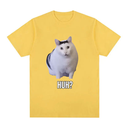 Cat Saying Huh? Funny Meme T-shirt Men Women 100% Cotton Breathable Short Sleeve Oversized T Shirts Fashion Harajuku Tee Shirt