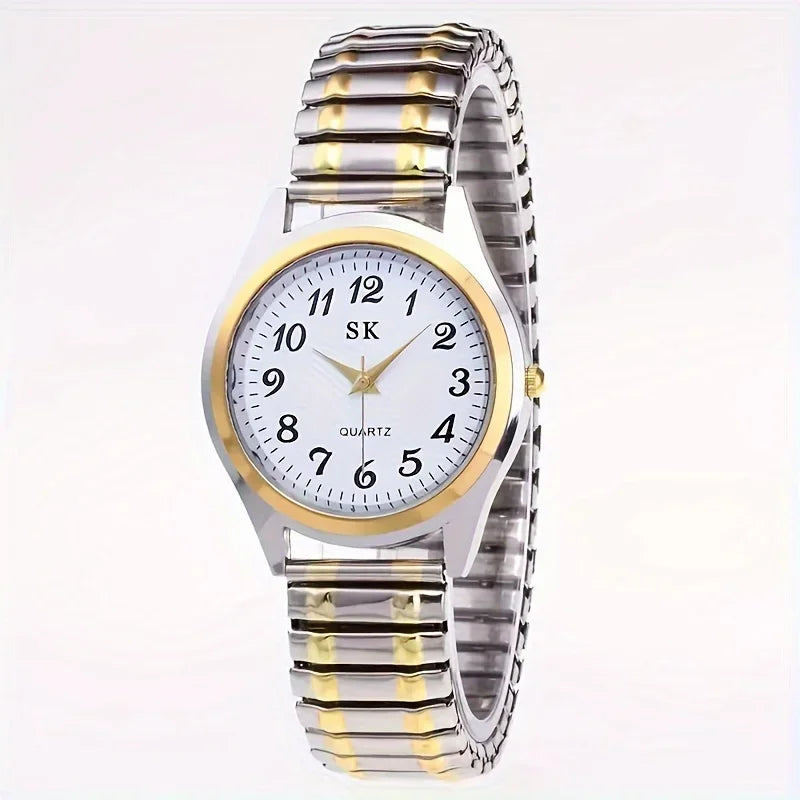 1pcs Vintage round pointer quartz watch classic analog elastic band watch for ladies