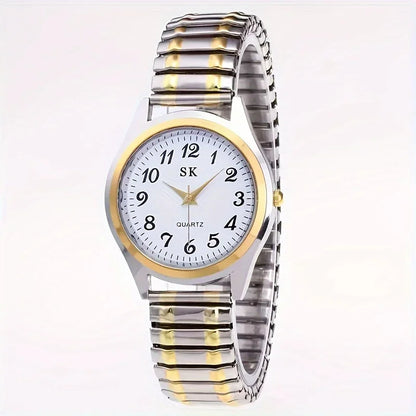 1pcs Vintage round pointer quartz watch classic analog elastic band watch for ladies