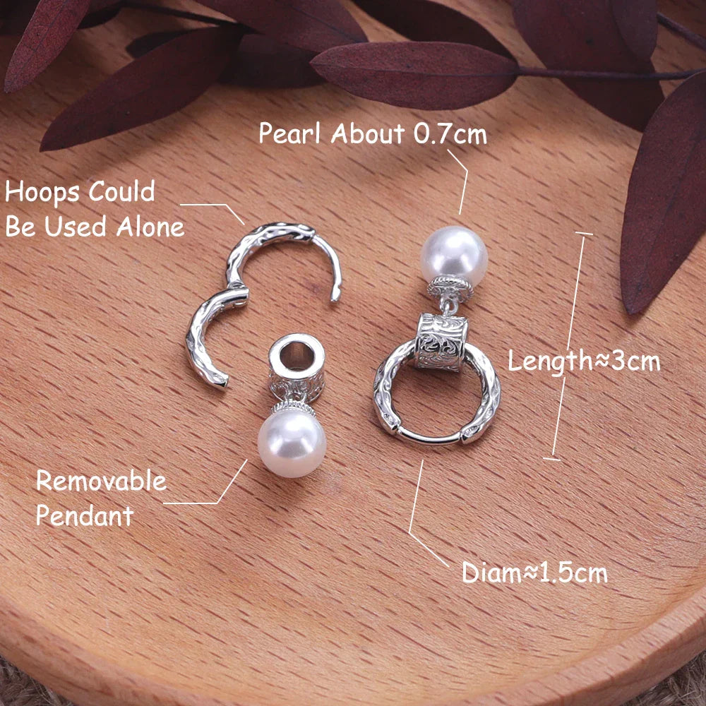 New 925 Sterling Silver Hoop Earrings Pearl Droplet Irregular Vintage Punk For Women Girl Gift Jewelry Dropshipping Wholesale