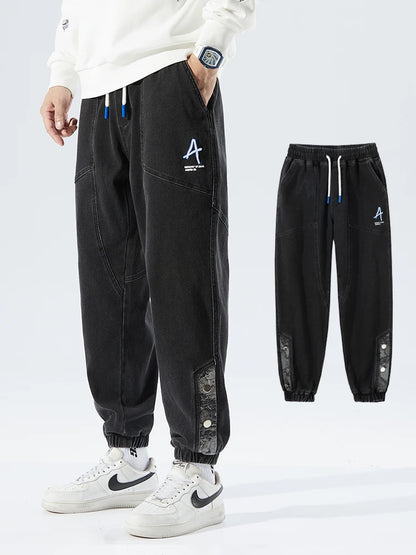 Spring Summer Men's Jogger Jeans Slight Stretch Denim Cargo Pants Black Blue Streetwear Baggy Jeans Trousers