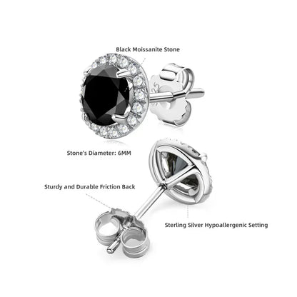 Luxury Real D Color 0.8CT 6mm Black Moissanite Stud Earrings For Women S925 Sterling Silver Diamond Earring Fine Jewelry
