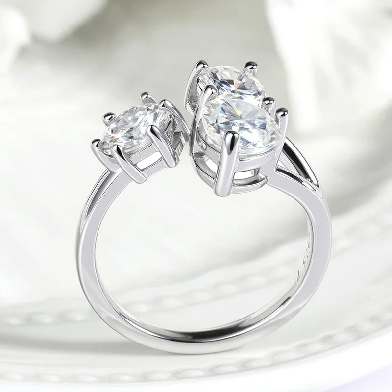 Pear/round Cut Adjustable Moissanite Rings for Women Ideal Cut Female S925 Sterling Silver Plated 18K Lab Diamond Band