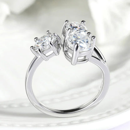 Pear/round Cut Adjustable Moissanite Rings for Women Ideal Cut Female S925 Sterling Silver Plated 18K Lab Diamond Band