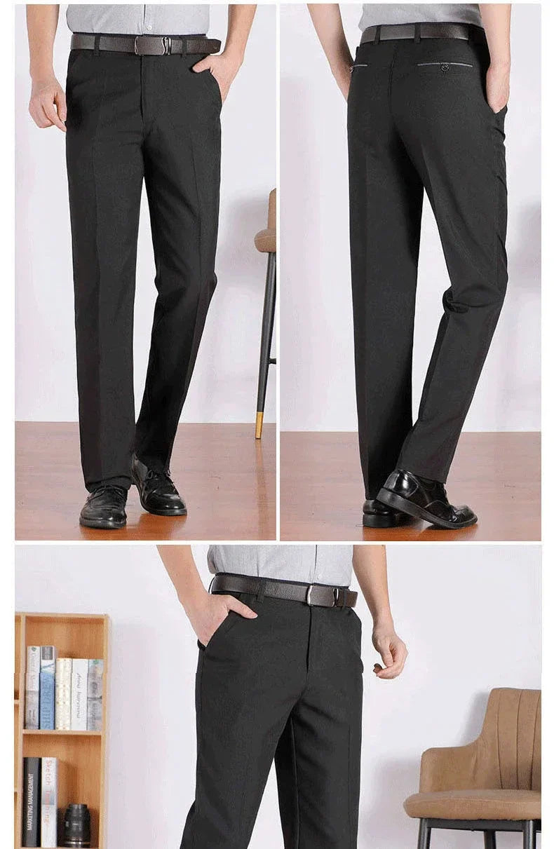 Autumn Thick  Summer Thin Casual Pants Men Straight Formal Long Trouser Adult Solid Color Flat Design Suit Pant Business GOZBKF