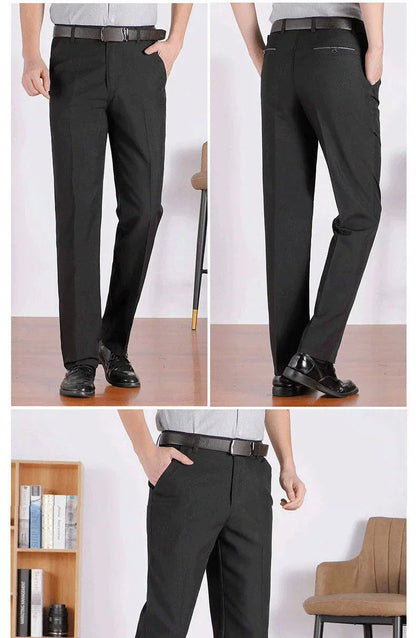 Autumn Thick  Summer Thin Casual Pants Men Straight Formal Long Trouser Adult Solid Color Flat Design Suit Pant Business GOZBKF