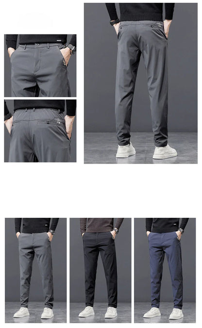 Spring Autumn Men's Golf Casual Pants Solid Color Elastic Waist Design Business Trousers Straight Stretch Korean New Male Pants