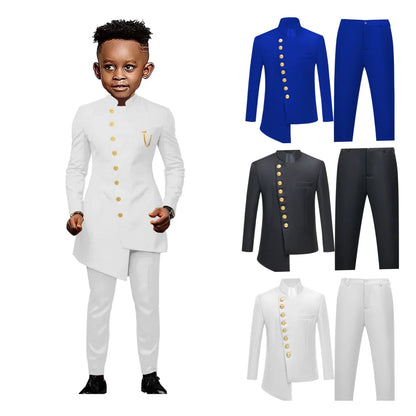 Two-Piece Suit Set for Kids Gold Buttons Boys Slim Fit Formal Tuxedo Children Wedding Party Dresswear 3-14 Years