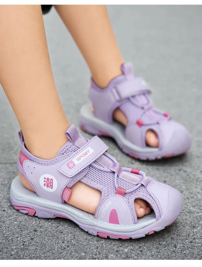 New Style Summer Beach Water Children Sandals Fashion Shoes Outdoor Non-slip Soft Bottom Shading Leather Boys Comfortable