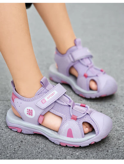 New Style 2024 Summer Beach Water Children Sandals Fashion Shoes Outdoor Non-slip Soft Bottom Shading Leather Boys Comfortable