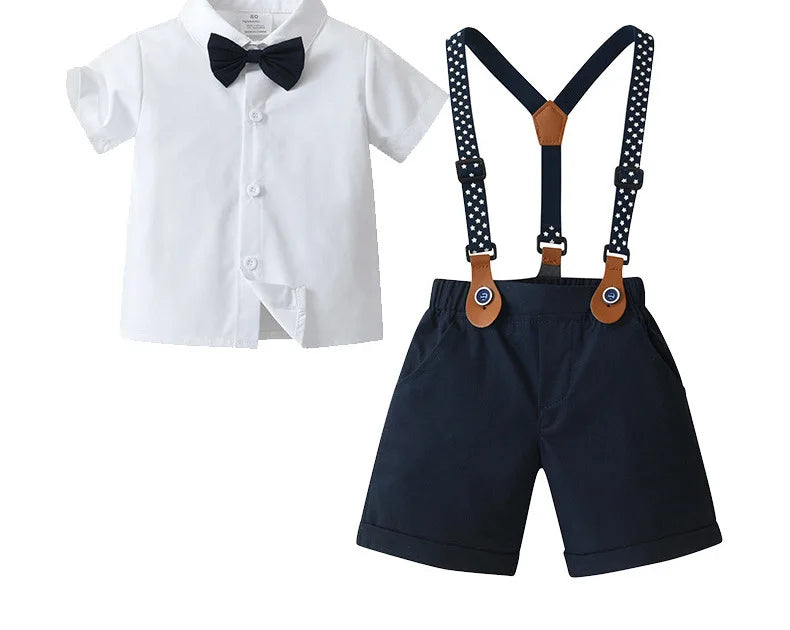 Baby Boys Gentleman 2pcs Summer Outfit Shirt Suspender Pants Set Formal Birthday Wedding Party Toddler Kids Gentleman Clothes