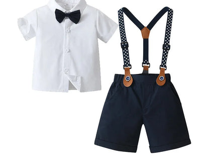 Baby Boys Gentleman 2pcs Summer Outfit Shirt Suspender Pants Set Formal Birthday Wedding Party Toddler Kids Gentleman Clothes