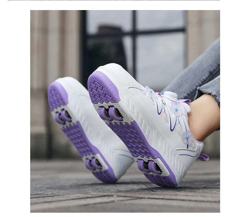 HeelysChildren's small flower decorated four-wheel roller skating sports shoe breathable roller skating girls shoes holidaygifts