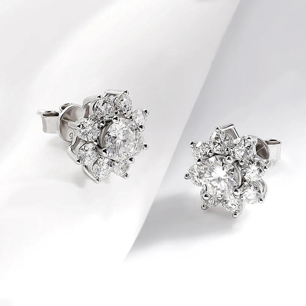 2.88CT  Certified Sunflower Full Moissnaite Diamond Stud Earring 925 Sterling Silver Plated 18k White Gold Stud Ear for Women