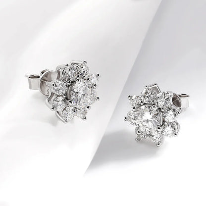 2.88CT  Certified Sunflower Full Moissnaite Diamond Stud Earring 925 Sterling Silver Plated 18k White Gold Stud Ear for Women