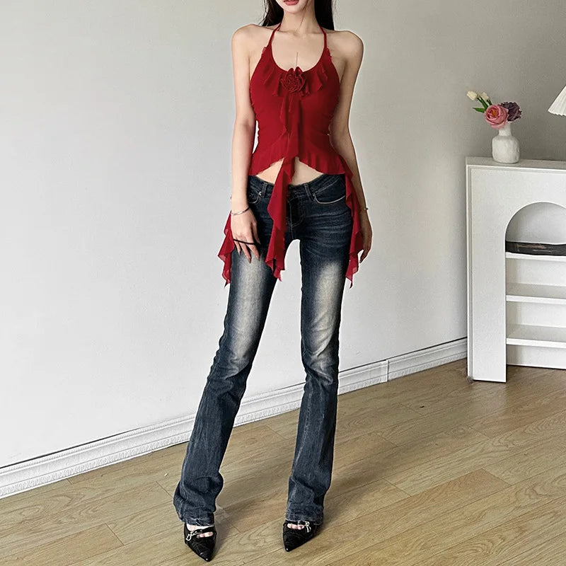 Hip-hop Summer New Sweet Gentle Cute All-match Fashionable Cool High Street Cool Sexy Women's Thin Backless Halter Vest