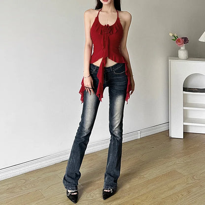 Hip-hop Summer New Sweet Gentle Cute All-match Fashionable Cool High Street Cool Sexy Women's Thin Backless Halter Vest