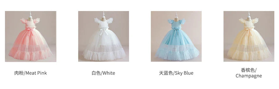 Summer Baptism Bridesmaids Girls Party Dresses Elegant Tulle Wedding Birthday Princess Prom Dress Girl First Communion Vestidos