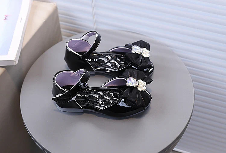 Girl's Fish Mouth Shoes with Rhinestone Bear Decos Prom Party Sandals for Kids Girl Nice Butterfly-knot Students Footwear I10281