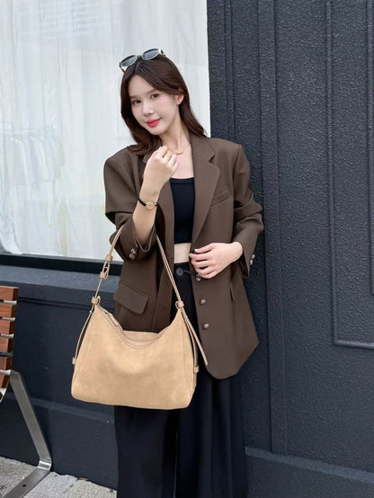 Genuine Grade Suede Leather Luxury Designer Large Capacity Women's Tote Bag Vintage Shoulder Crossbody Underarm Bags Trendy New