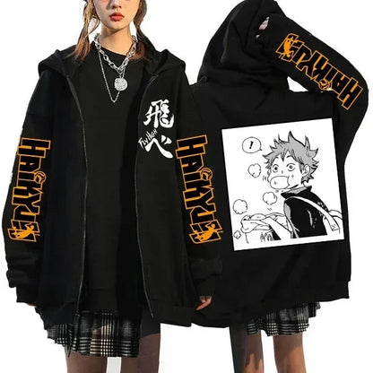 Haikyuu Graphic Zippper Jackets Sweatshirts Japanese Anime Manga Y2k Gothic Zip Up Hoodies Karasuno Fly High Harajuku Streetwear