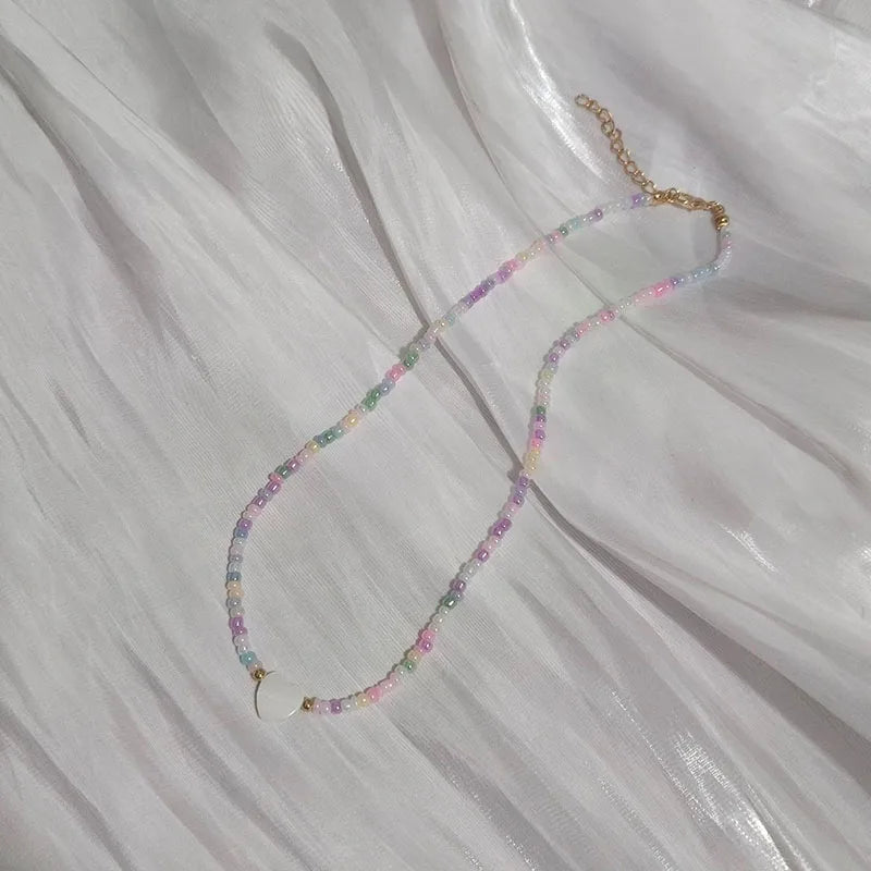 Handmade Rainbow Seed Beads Simple Choker Necklace Candy Color Neck Chain Women's Wild Sweet Colorful Collar Jewelry