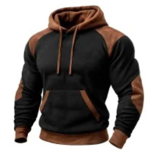 2025 Vintage Cowboy Hoodie Mens Western Style Embroidered Black Brown Suede Color Block Ranch Workwear Autumn Streetwear