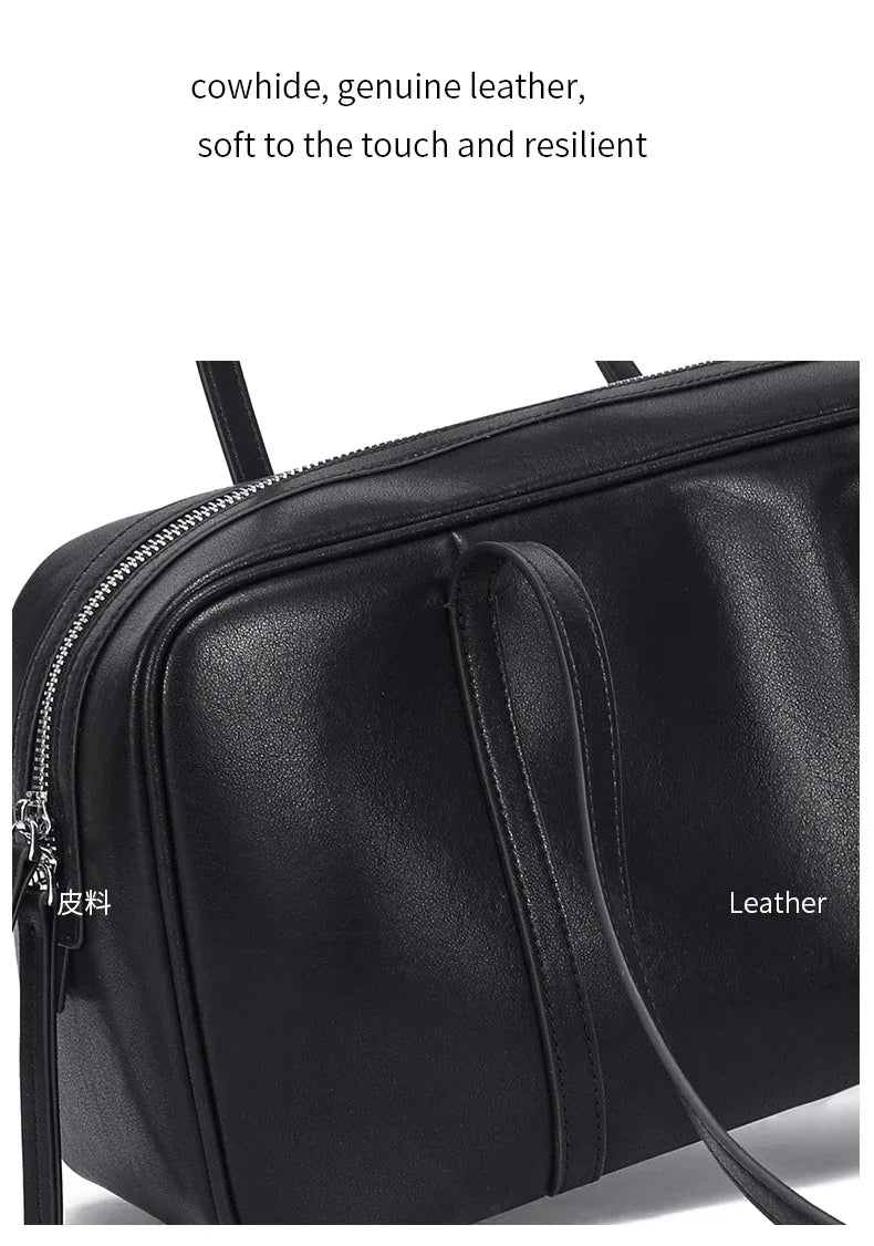 Women's Cow Genuine Leather Shoulder Bags Ladies Fashion Designer Luxury Handbags Female Retro Commute Boston Cowhide Handbag
