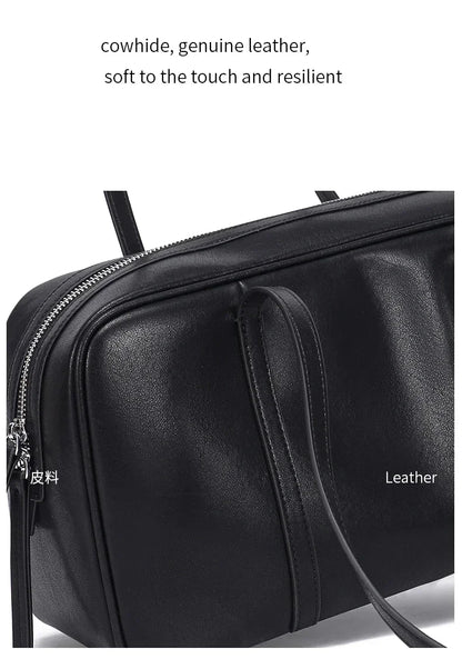 Women's Cow Genuine Leather Shoulder Bags Ladies Fashion Designer Luxury Handbags Female Retro Commute Boston Cowhide Handbag