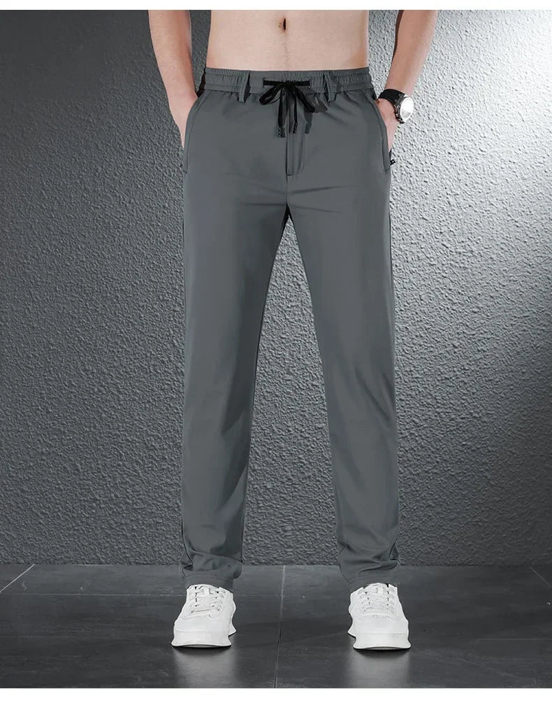 2024 Summer Soft Ice Silk Fabric Men's Thin Casual Pants Korean-style Fashion  Straight High Stretch Trousers Male Luxury Brand