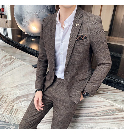 Men's Slim Fit Business Suit High Quality Boutique Fashion Two-Piece Set Handsome Trend Banquet Four Seasons Trousers Included