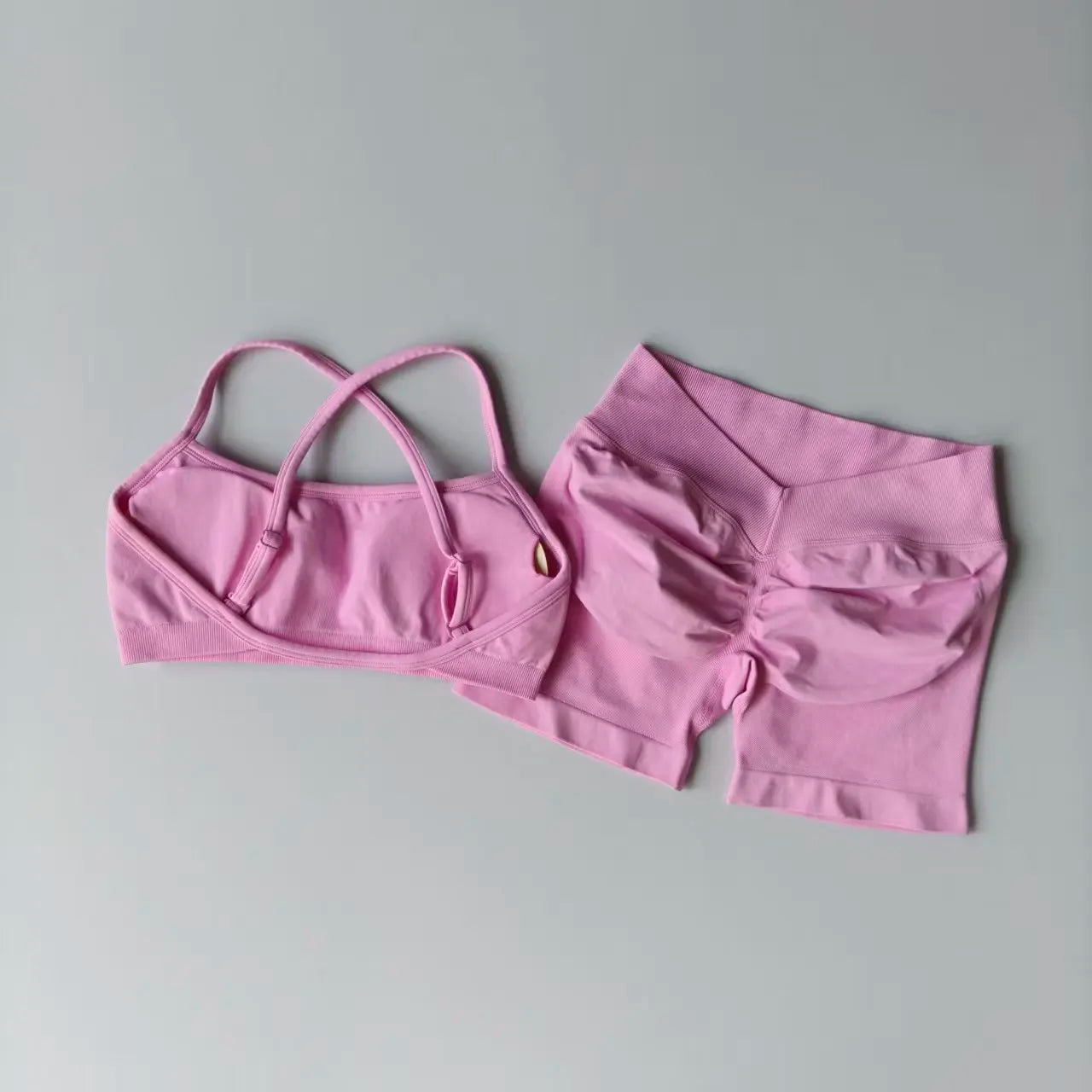 Seamless 2PCS Leggings Set Women Seamless Yoga Set High Waist Scrunch Butt Shorts With Halter Sports Bras Workout Gym Suit Set