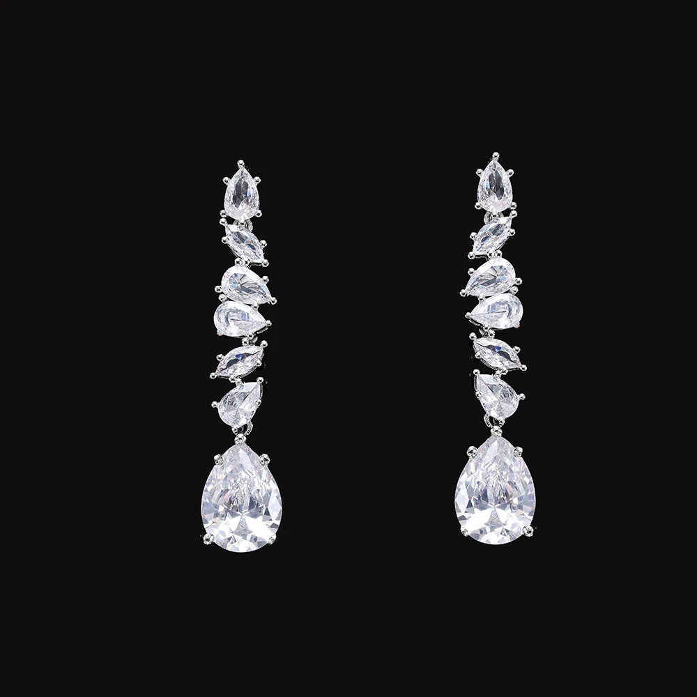 Luxury Cubic Zirconia Jewelry Sets for Women Wedding Bridal 4PCS Drop Necklace Earrings Set Party Gift