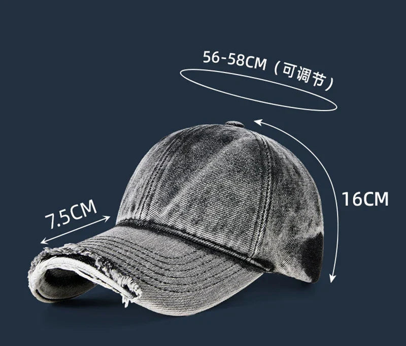 2024 Fashion New Denim Wash Do Old Vintage Baseball Cap Lady Fashion Hiphop Snapback Hat Men Big Size Sun Caps 55-62cm