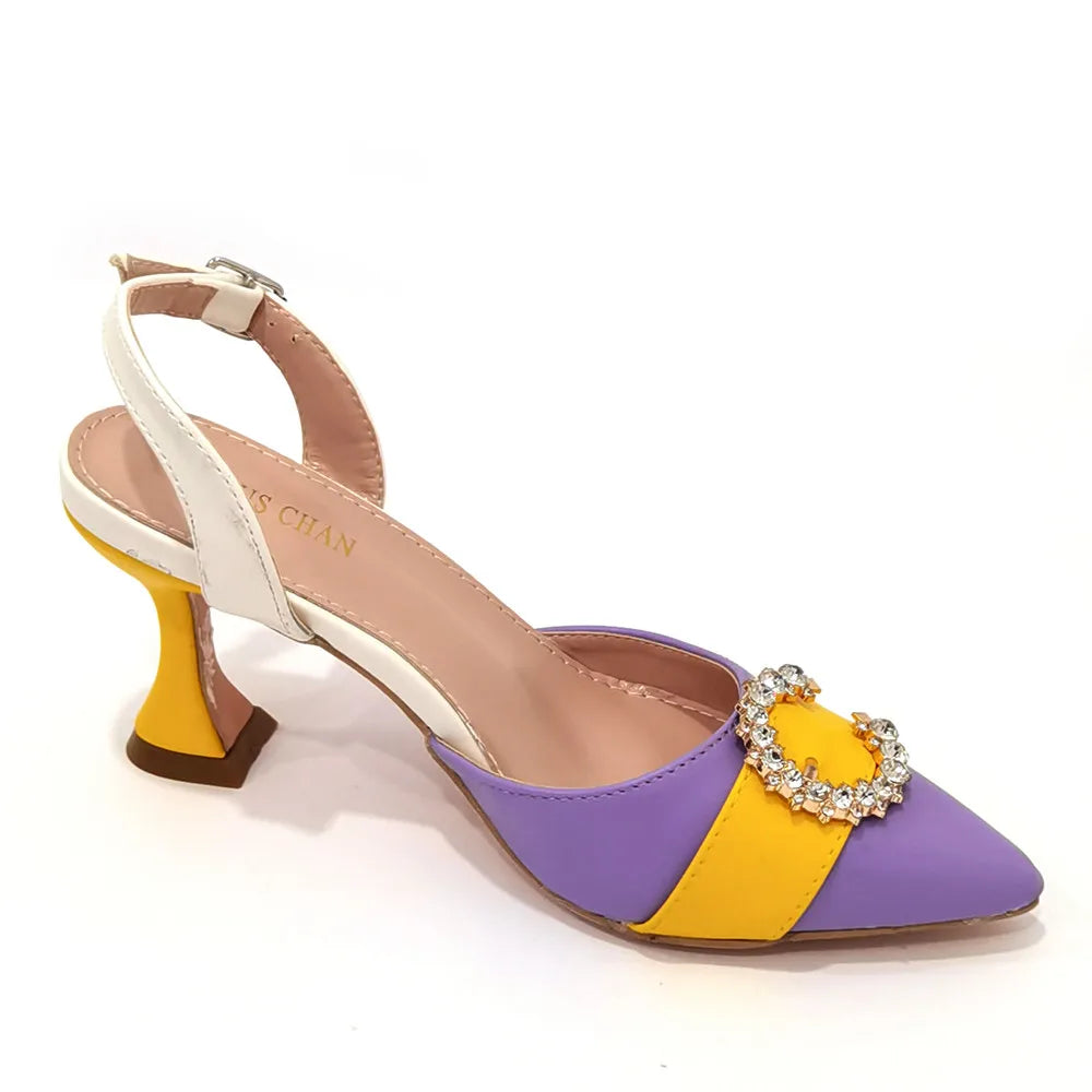 Italian Design Leather Colorblock Pointed Toe High Heel Women's Sandals Fashion Everyday Matching Shoes and Bag Sets