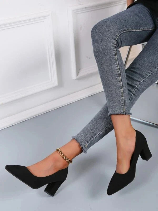 2025 New 7cm Chunky Heels Women Pumps Shoes Students And Mom Beige Suede Wedding Party Leisure Square Heels Plus Size