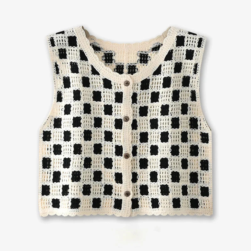 Floral Crochet Vest for Women Openwork Button Front Sleeveless Jacket Waistcoat Bohemian Summer Beach Vacation Outfit