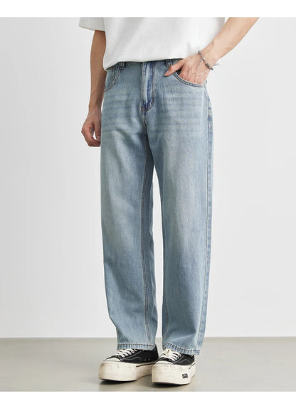 Men's Straight Jeans 2025 Summer New Thin Denim Trousers Casual Loose Outdoor Wide-leg Pants Fashion Nine-point Pants 28-36