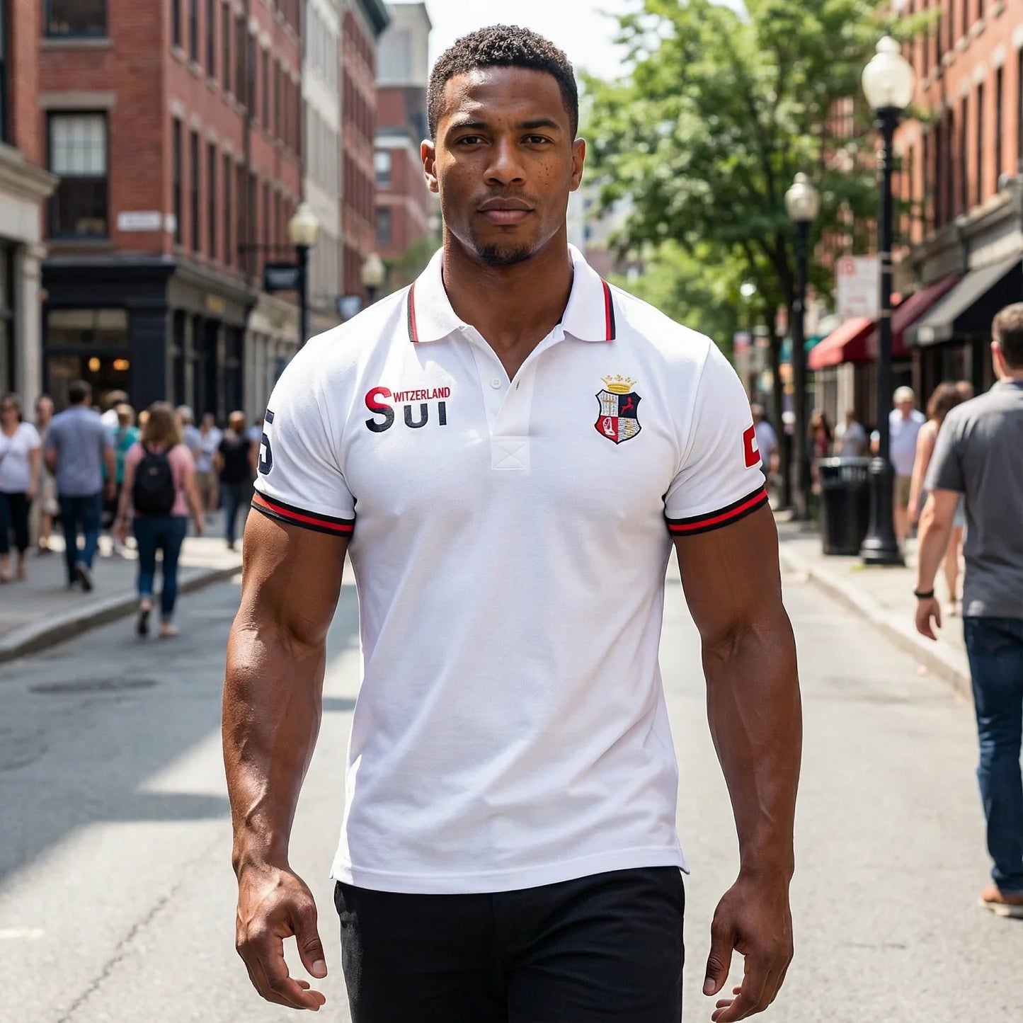 New Swiss polo shirts men short sleeved polo collars fashionable casual sporty high-end pure cotton micro elastic embroidery