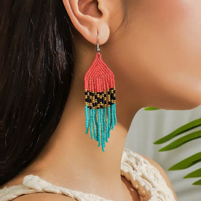 White Rice Beads Earrings For Women Retro Boho Tassels Water Drop Earrings Exaggerated Ethnic Style Earrings Jewelry