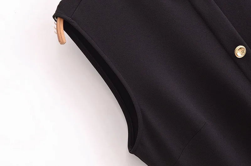 Womens Dresses Black Office Long Dresses for Women Spring Sleeveless Midi Dress Woman Belt Button Women's Dress Vest