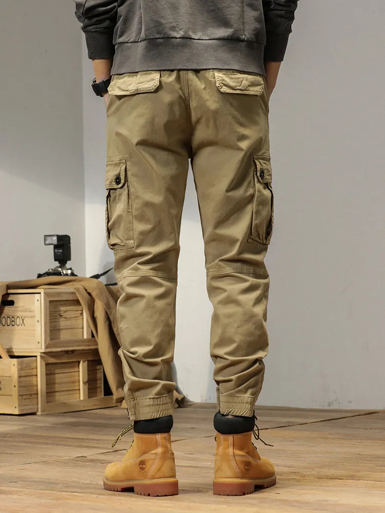 2025 New Multi-Pockets Spring Summer Cargo Pants Men Streetwear Zipper Leg Skinny Work Joggers Cotton Casual Tactical Trousers