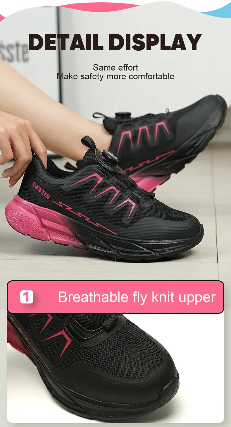 Women Safety Shoes Steel Toe Work Boots Breathable Puncture Proof Sport Work Sneakers Comfortable Construction Security Boots