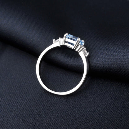 Sky Blue Topaz Emerald Cutring rings for women gift 925 sterling silver jewelry Free delivery elegant valentines fashion
