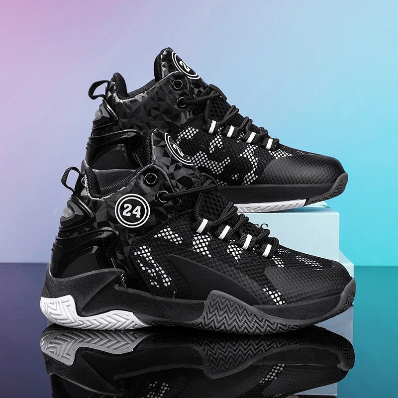 Trendy Breathable Basketball Shoes for Teen Young Outdoor Running Sneaker Black Children's Boy Casual Sport Walking Shoes