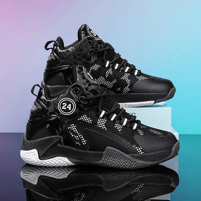Trendy Breathable Basketball Shoes for Teen Young Outdoor Running Sneaker Black Children's Boy Casual Sport Walking Shoes